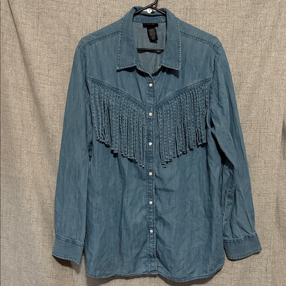 Wrangler Retro Light Blue Denim Fringe Shirt - Picture 1 of 8